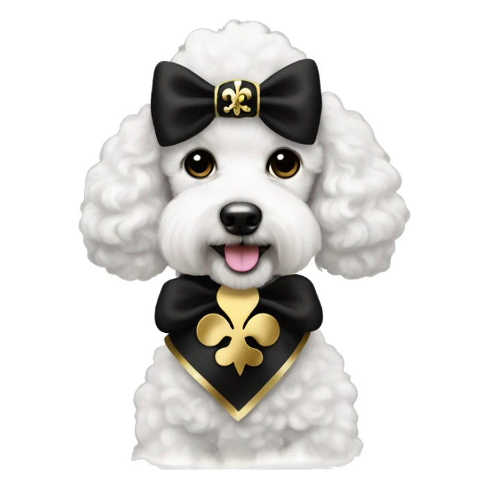 Black and gold bow with gold fleur de lis icon on white poodle sticker