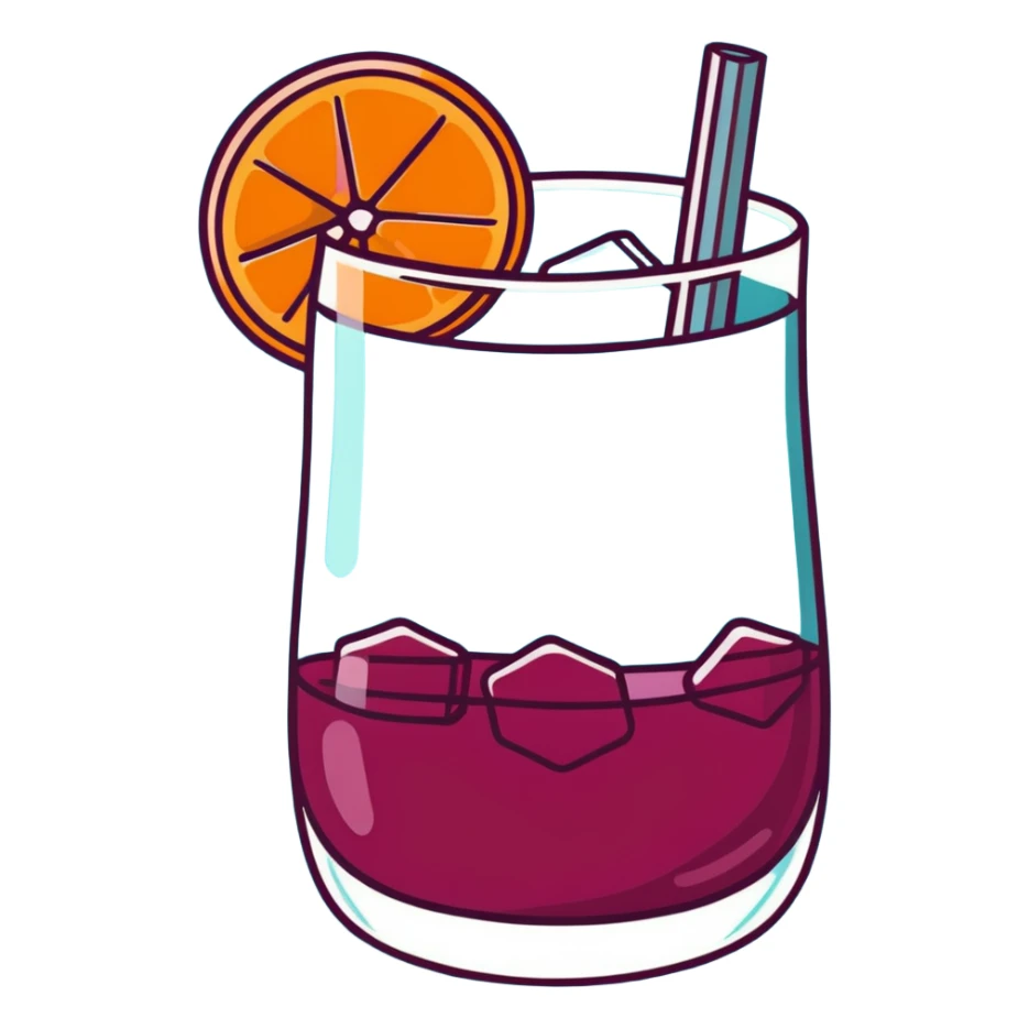 traditional sangria drink filled with ice cubes, red wine, orange and apple slices, very icy and cold sticker