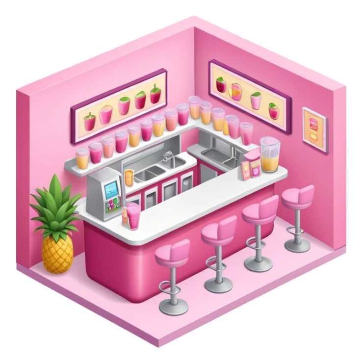 Pink aesthetic smoothie bar, isometric  sticker