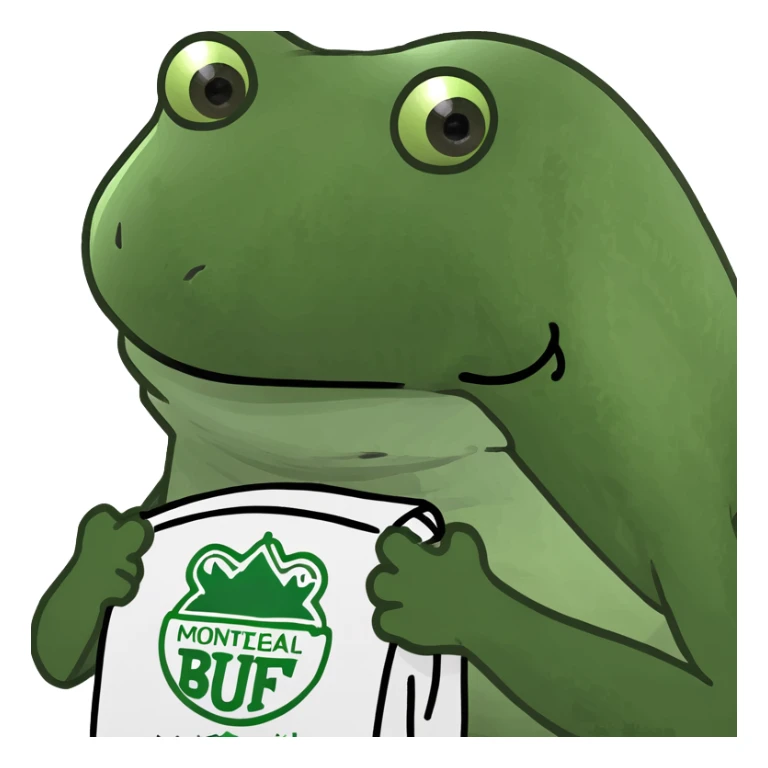 bufo frog with the Montreal logo in its hands sticker
