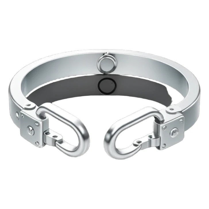 Minimalistic metallic handcuffs emoji, black and white, reflective metal, simple flat vector design, futuristic minimal style sticker