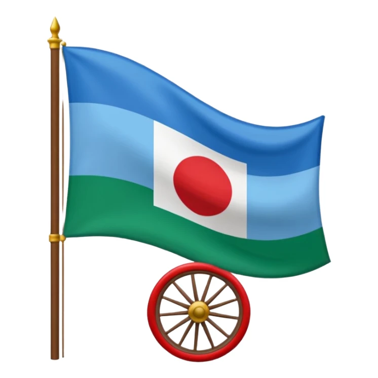 Fais un drapeau gitan carré avec du bleu en haut du vert en bas et une roue au milieux sticker