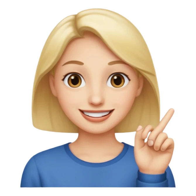 smiling with eyes looking sideways with finger on lip sticker