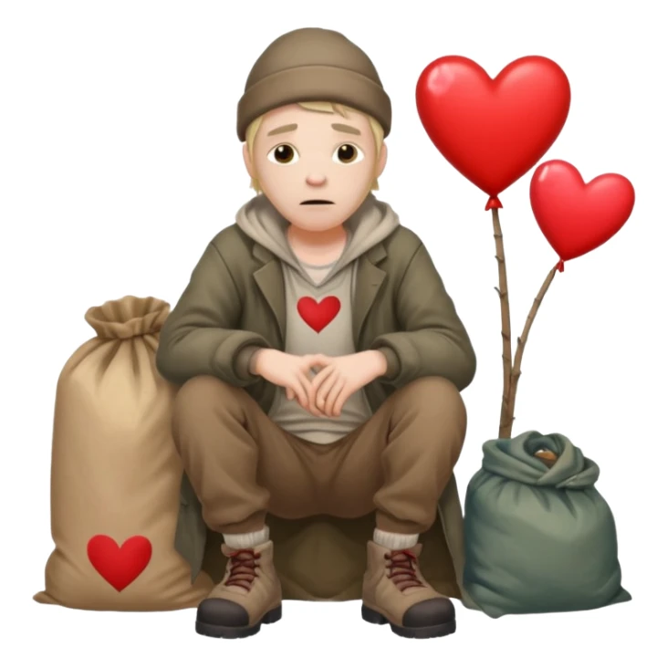 Homeless man with Valentine’s Day decor smelly and ugly  white sticker