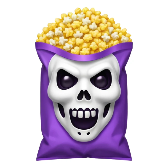 Glitter purple and yellow popcorn with ghostface mask in packaging sticker