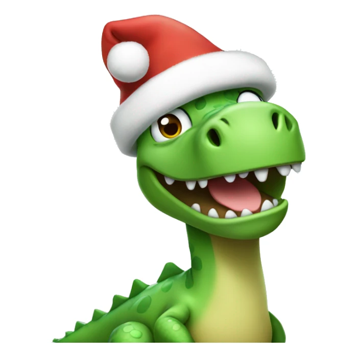 Happy green dinosaur wearing a Santa hat  sticker