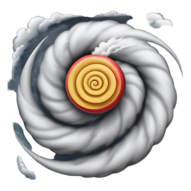 tornado, top down side view, apple style emoji, swirling clouds, dramatic spiral sticker