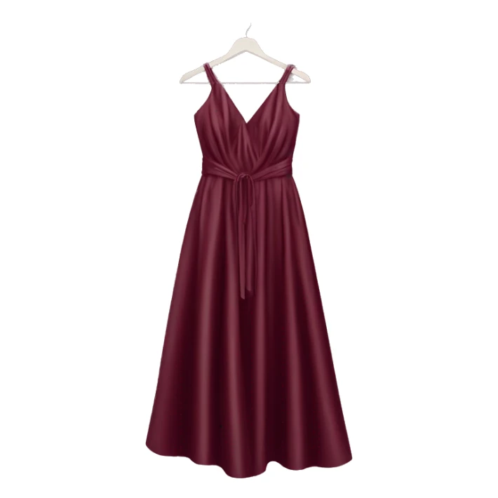 Luxury long sparkling silk dress in dark-cherry-Red-colour on hanger sticker