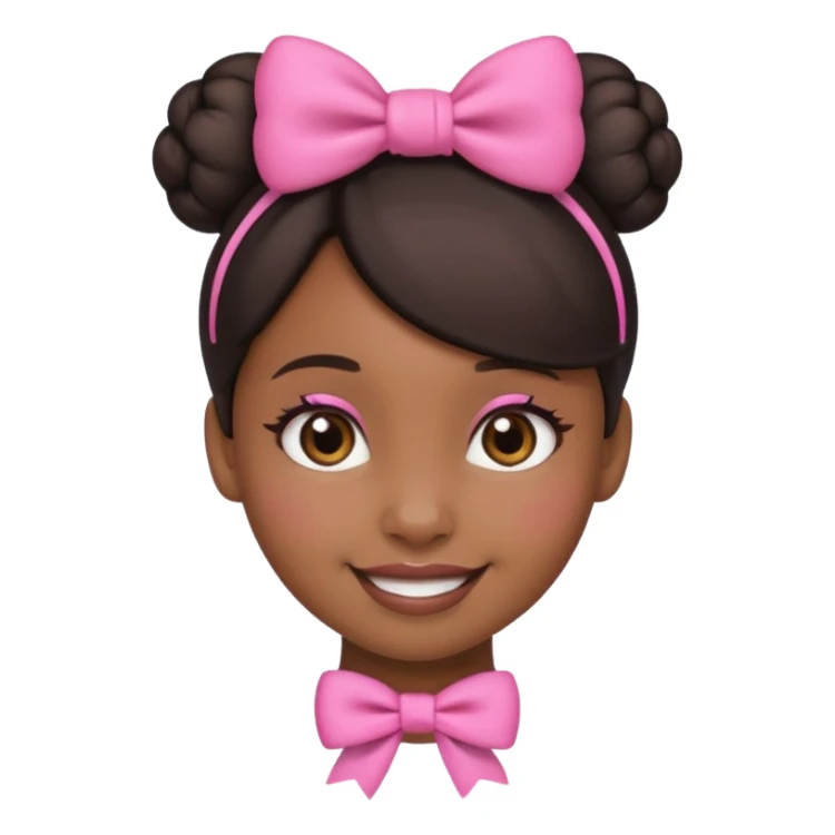 Make a black girl emoji with a bun and a pink bow sticker