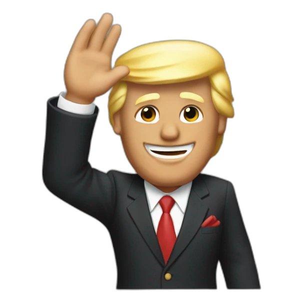 Donald Trump in suit waving sticker