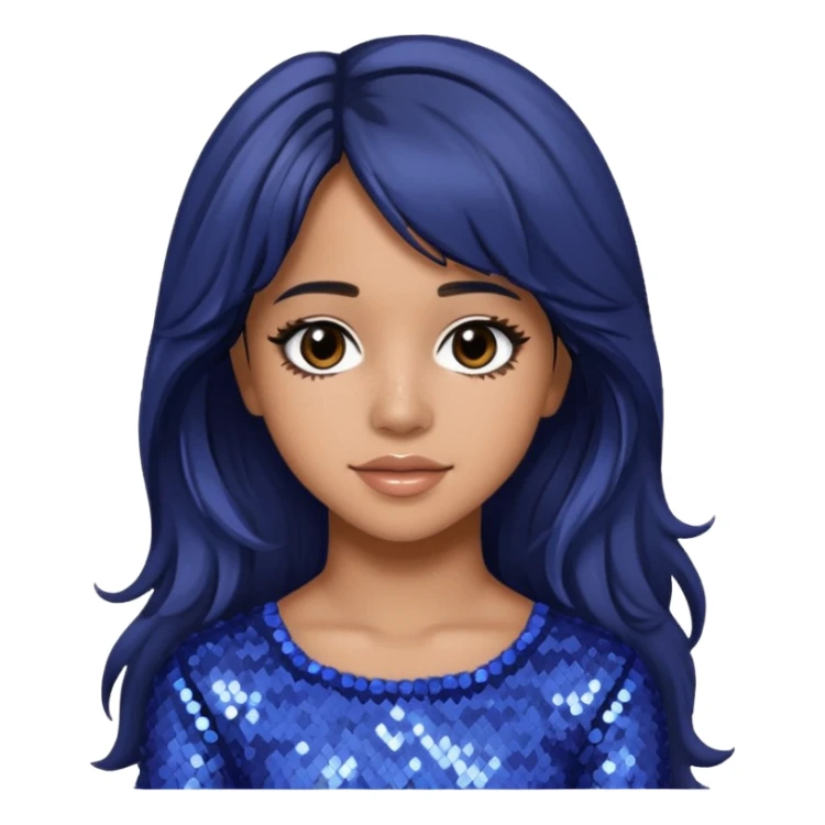 Camila Cabello from Fifth Harmony with long dark brown hair, periwinkle sequin outfit sticker