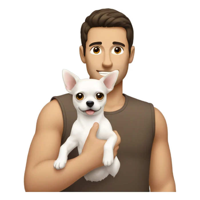 Brunette guy holding white chihuahua  sticker