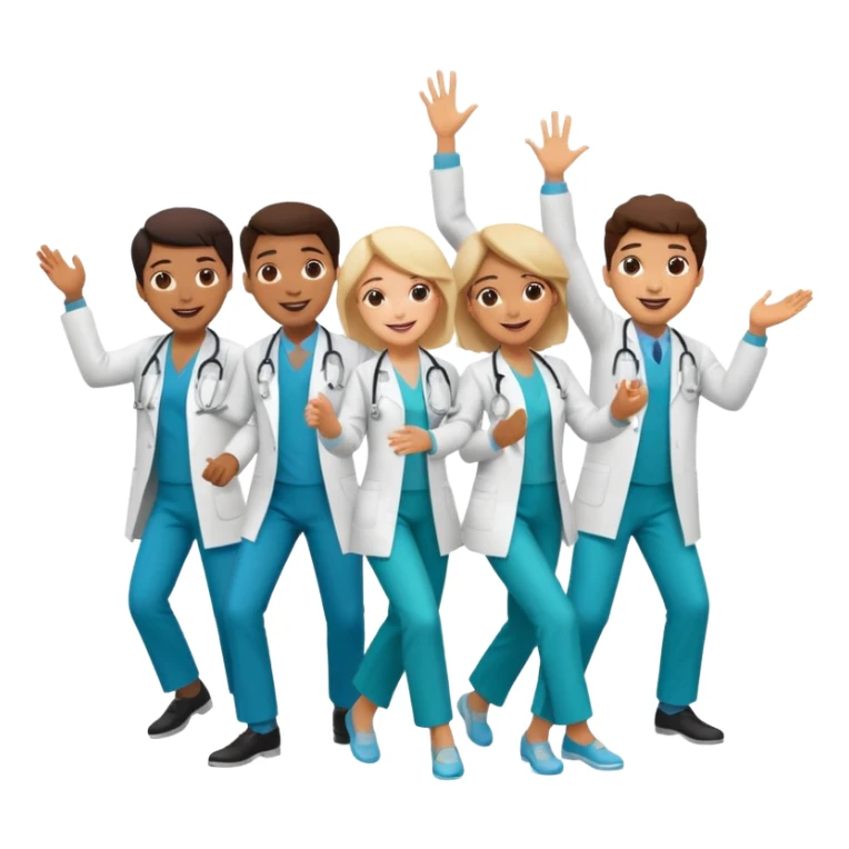 doctors in white coats of different ethnic background and both sexes dancing / doing cardio sticker