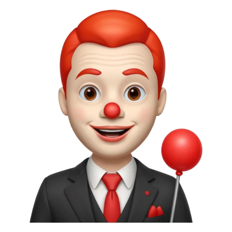A 3D cartoon man with a red clown nose, smiling expression, wearing a suit, soft lighting, realistic Memoji-style. sticker