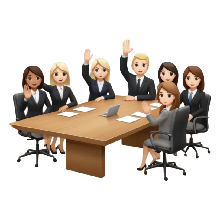 saying goodbye a group of coworkers hand up in meeting room in long rectangular table sticker
