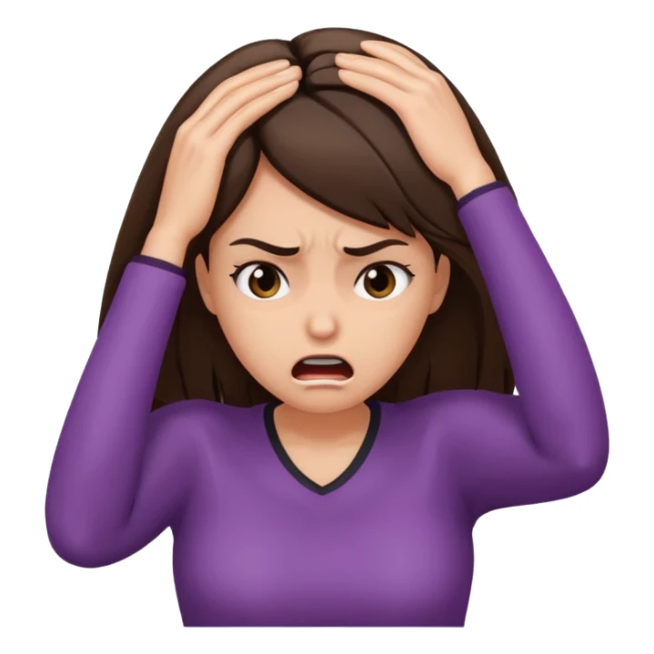 female pulling her hair with mad face, face palm, brunette sticker