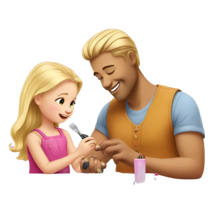 blonde babydaughter gives blonde dad a manicure sticker