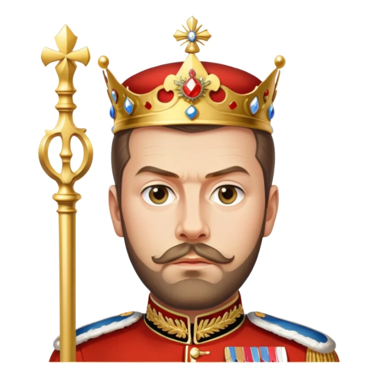 Russian tsar Nicholas II, royal uniform, scepter, crown, serious expression sticker
