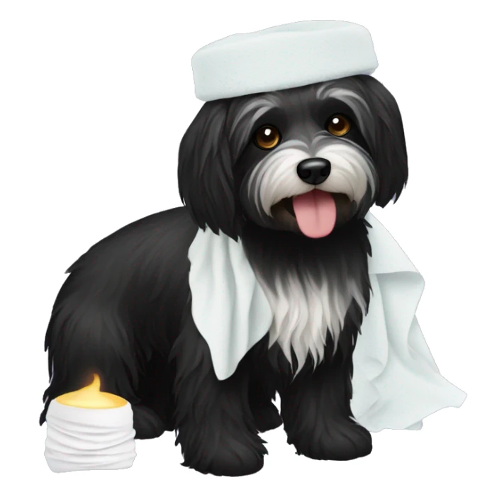 black havanese dog with lotion and tissues  sticker