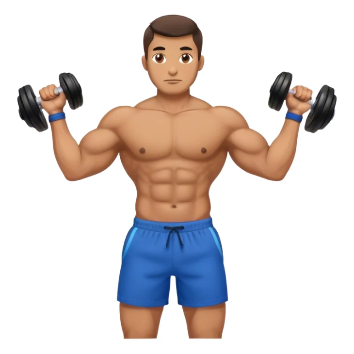 strong man with blue shorts holding kettlebell sticker