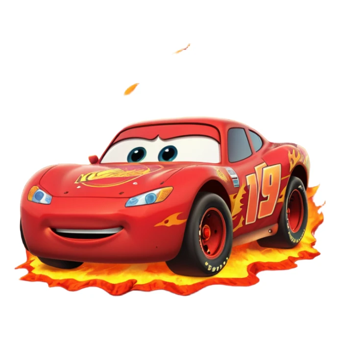 Lightning McQueen racing with lava erupting in the background sticker