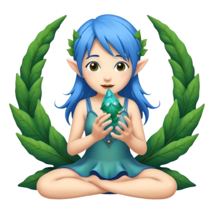forest fairy woman with blue hair playing leaf-shaped ocarina sticker