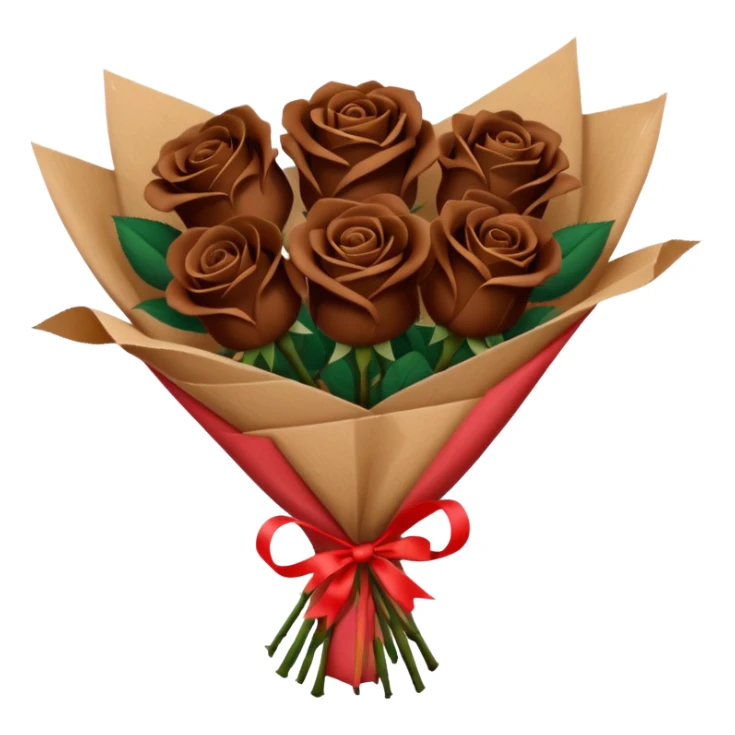 Bouquet of dark  dark brown roses in a paper package sticker