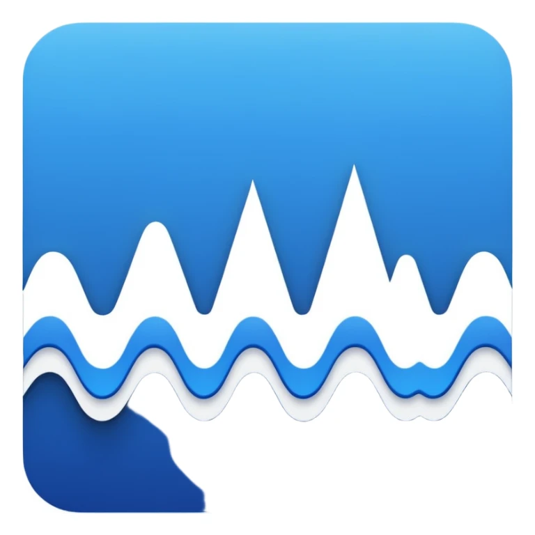 logo on white background showing a waveform morphing into text. Clean blue and white geometric sticker