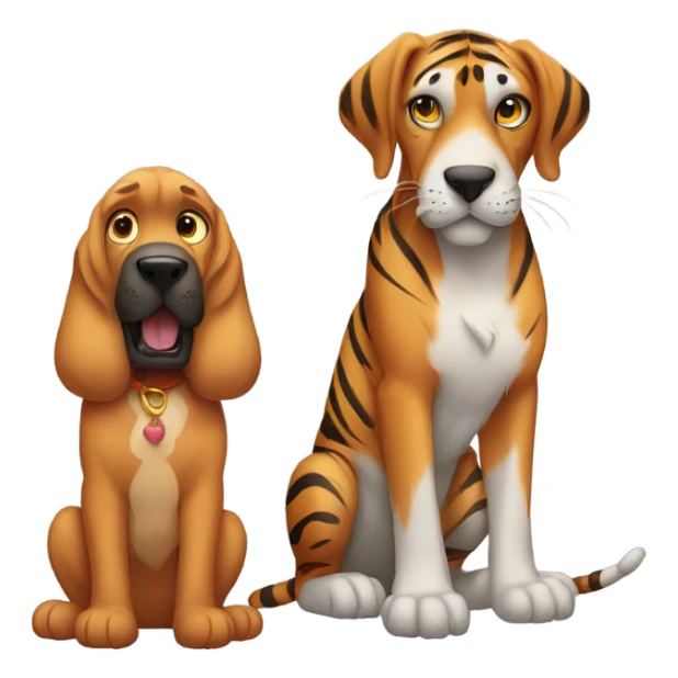 A Tiger and a bloodhound puppy. sticker
