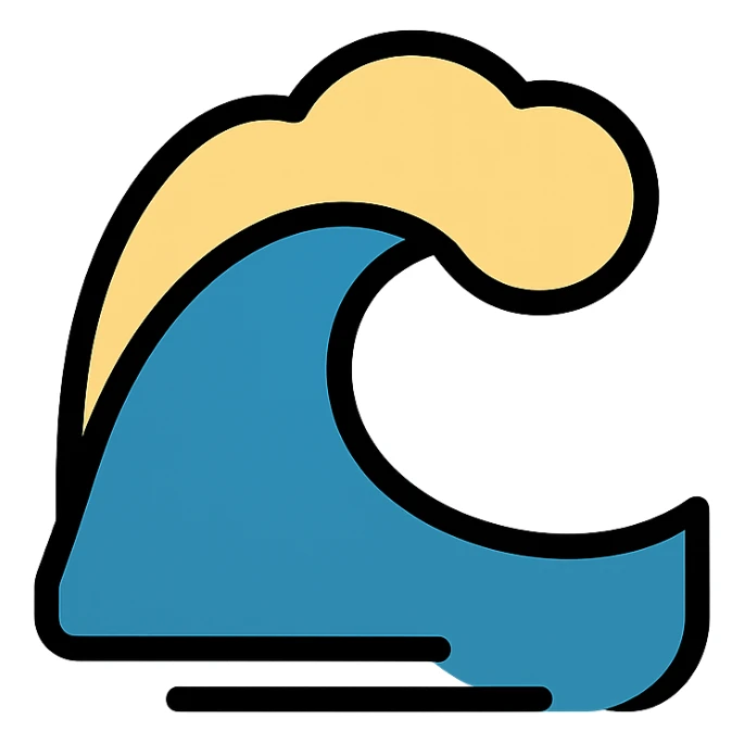 stylized sea wave with foamy crest, vector icon, smooth curves, clear silhouette sticker