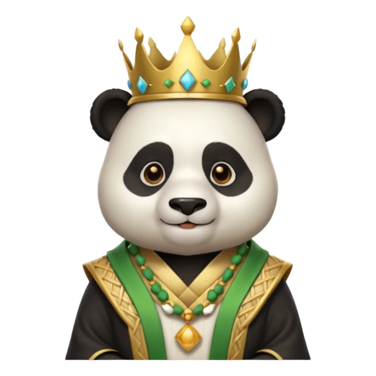 panda king portrait, head and shoulders only, bamboo-themed crown, royal robe collar, calm wise expression, cute fantasy style, 3D cartoon, mobile game icon style, clean background, no text, no watermark
 sticker