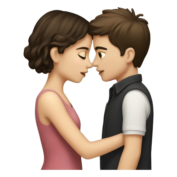 A brunette boy and a pale brunette girl kissing sticker