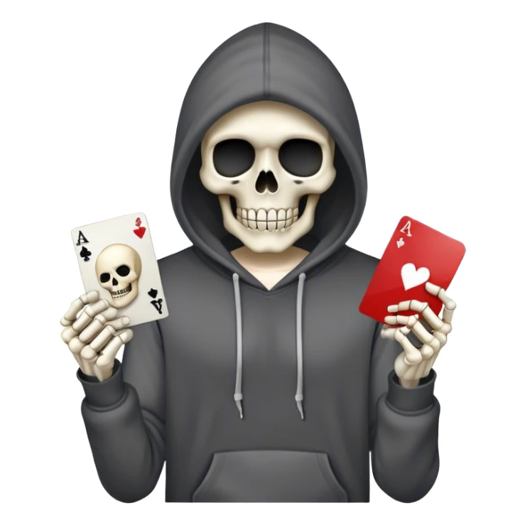 skeleton holding ace card in hoodie ￼ sticker