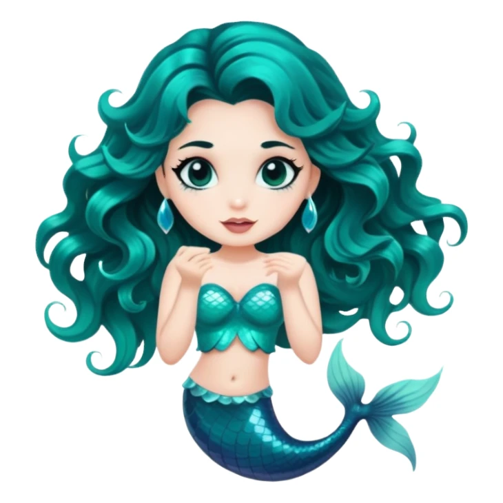 A withe skin mermaid with black wavy hair and black eyes ( tourquise syrup) sticker