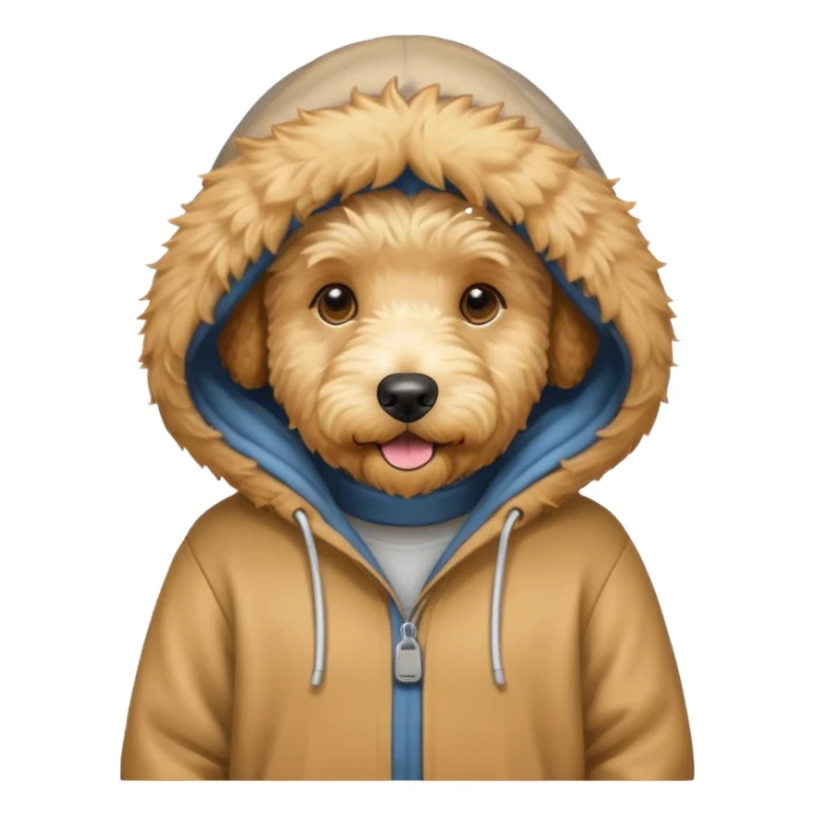 Golden doodle wearing a hoodie sticker