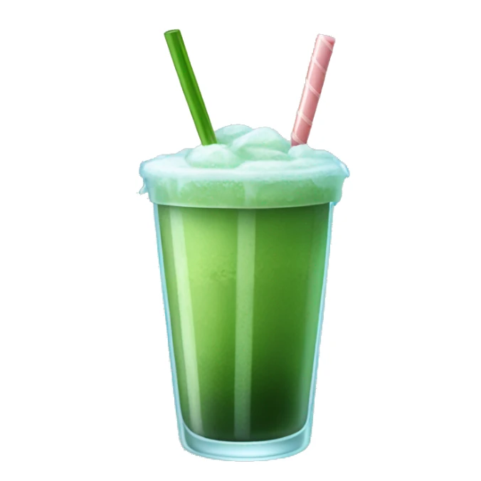 glass cup of ice matcha with a straw sticker