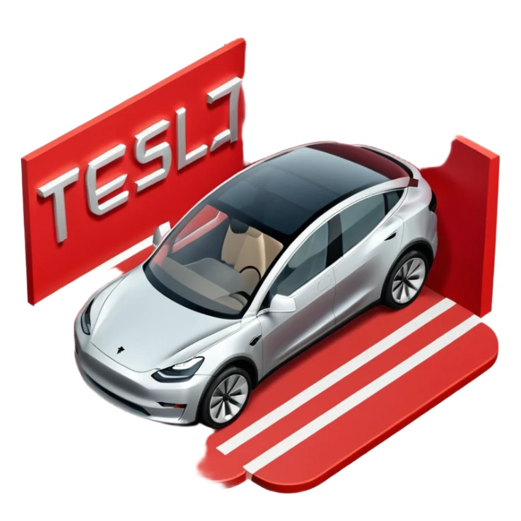 A Tesla Model Y parallel parking in front of a store, from above sticker