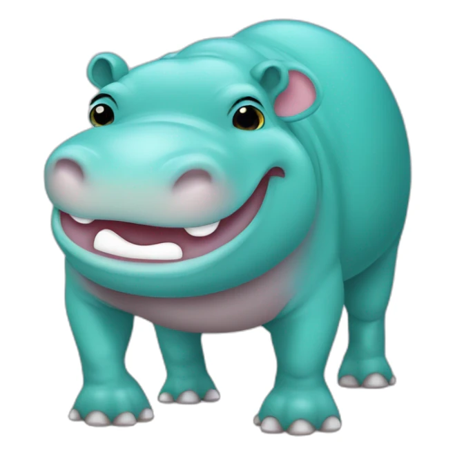 Smiling hippo with Googly eyes color turquoise sticker