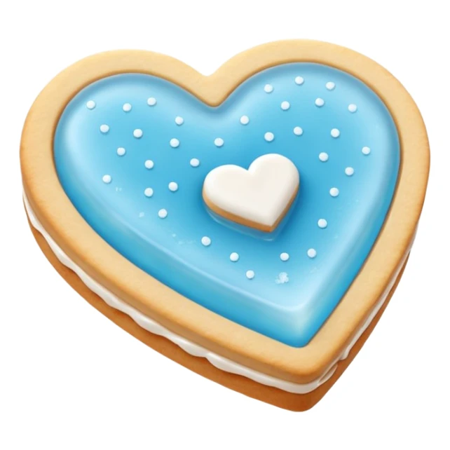 Realistic shortbread cookie in the shape of a heart with light blue jelly middle filling and sprinkled powder sugar on top. sticker