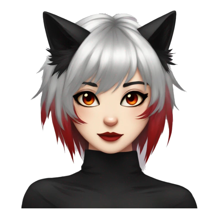 Anthro Edgy Cool Beautiful Black Cat-Fursona with Emo Hair-bangs with Red Streaks sticker