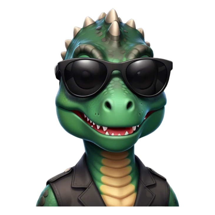 face of a dinosaur with total black sunglasses on sticker