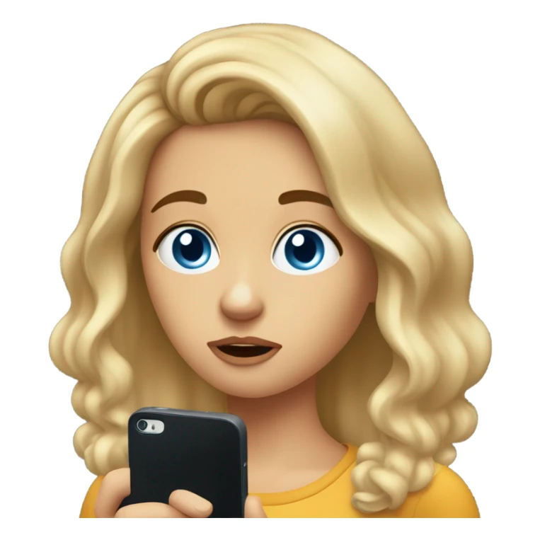 Girl with blue eyes emoji using cell phone confused because her boyfriend keep talking to other people   sticker