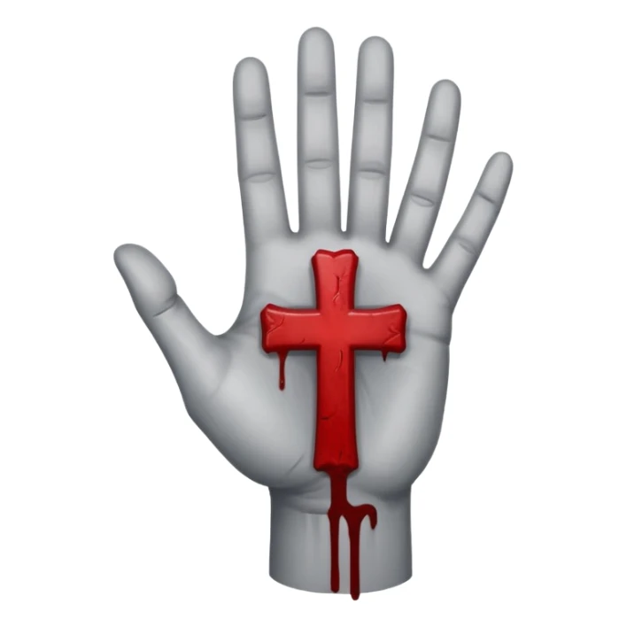 bloody grey hand with an upside down cross symbol on the palm  sticker