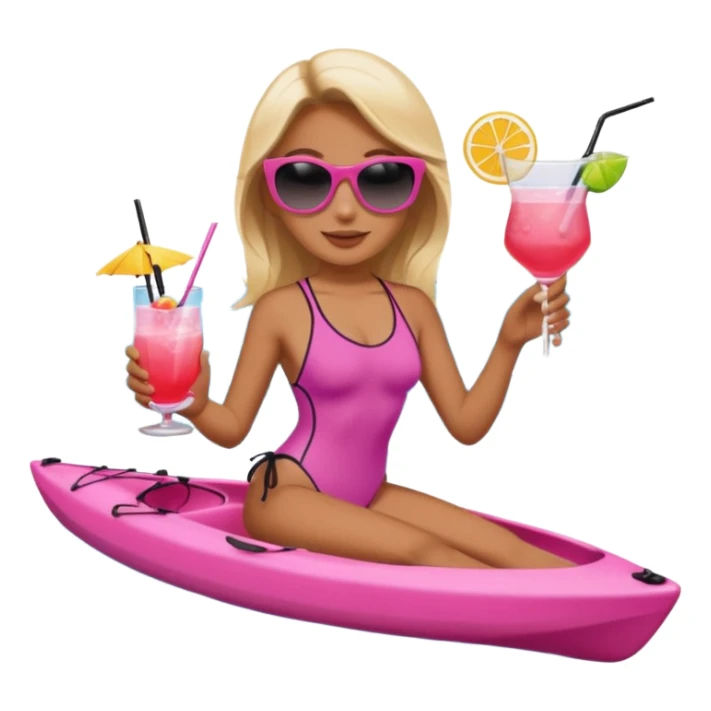 Female in pink kayak with cocktail in hand at the beach sticker
