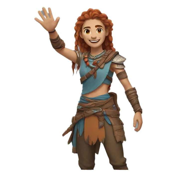 Aloy, waving goodbye, with one hand who has five fingers, half-length, smiling sticker