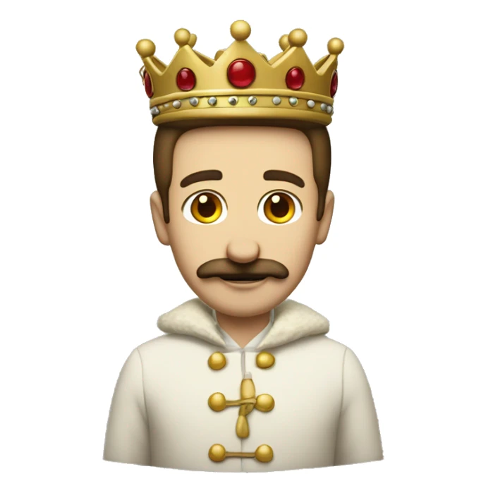 Create a classic emoji with a friendly man with an imperial crown on his head, a straight brown moustache, an ermine coat over his shoulder and the number 5 on his crown. His clothes are red. sticker