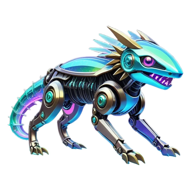  Epic legendary rare glowing mechanical Shiny sparkly transparent bioluminescent luminescent vibrant bright pastel dark exotic iridescent colorful gradients futuristic modern metallic glossy glittery fantasy-cyber-Fakémon-Vernid-creature sticker