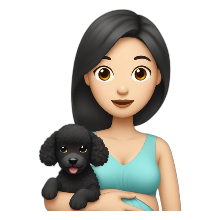 a asian pregnant woman with black poodle sticker