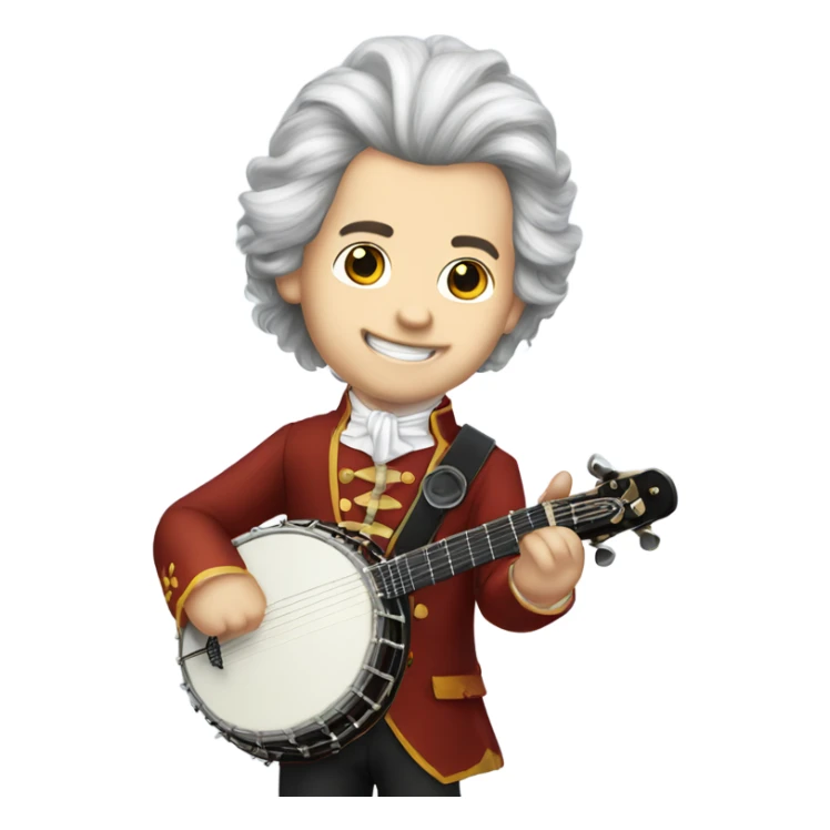 Wolfgang Mozart chibi wig standing young 5-string banjo sticker