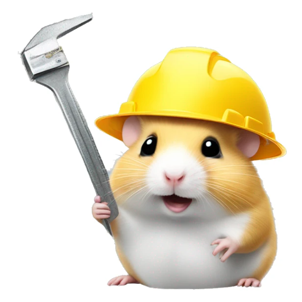 hamster head in a construction helmet with a wrench sticker